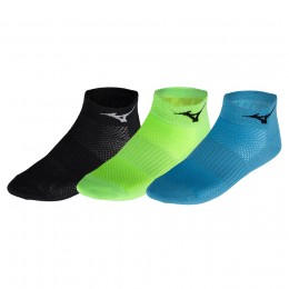 Mizuno Calze Run Training Mid 3 Pack Nero/Verde Fluo/Celeste